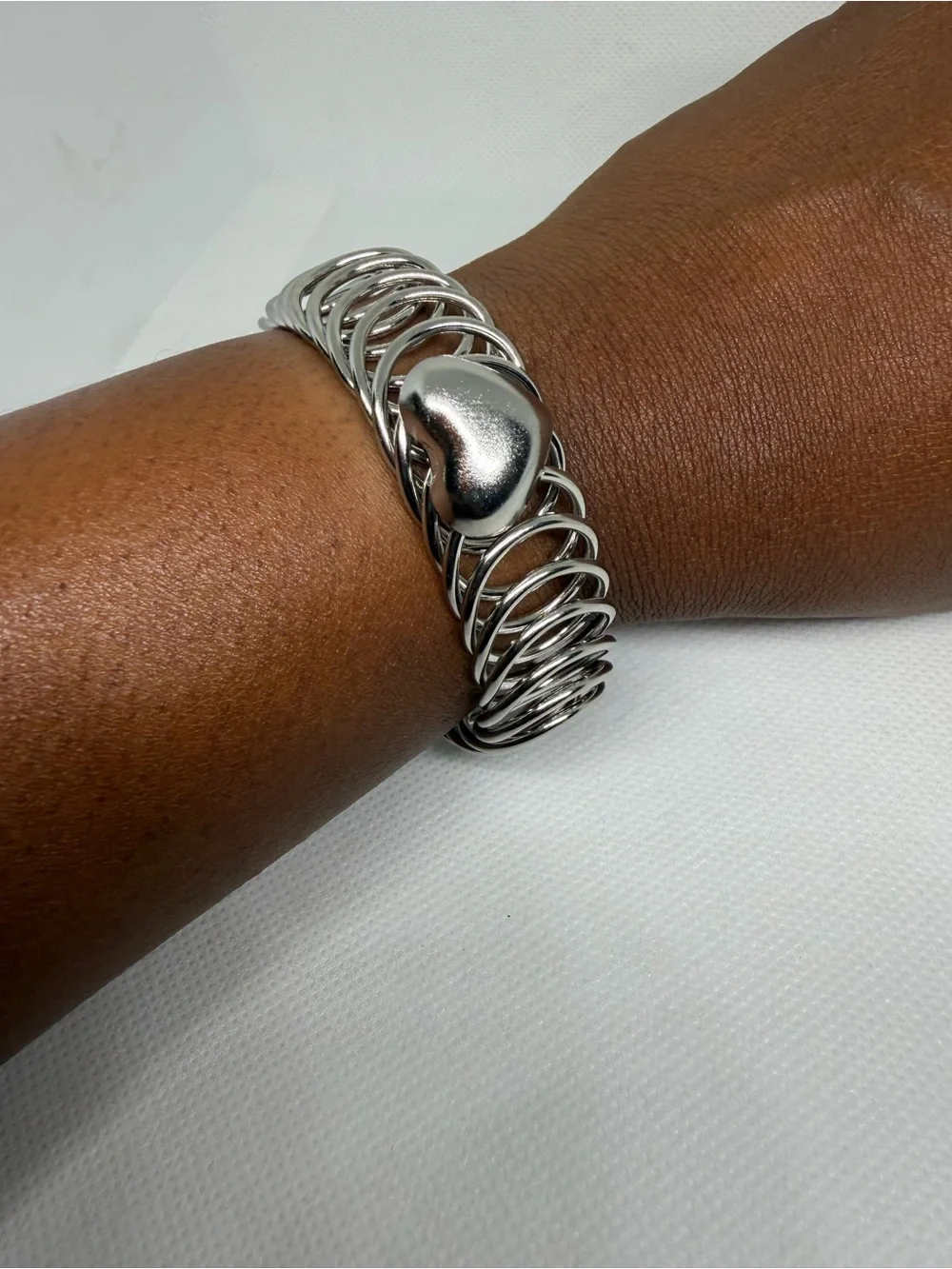 Silver Heart Coil Bracelet - Women Jewelry Stsinless Steel